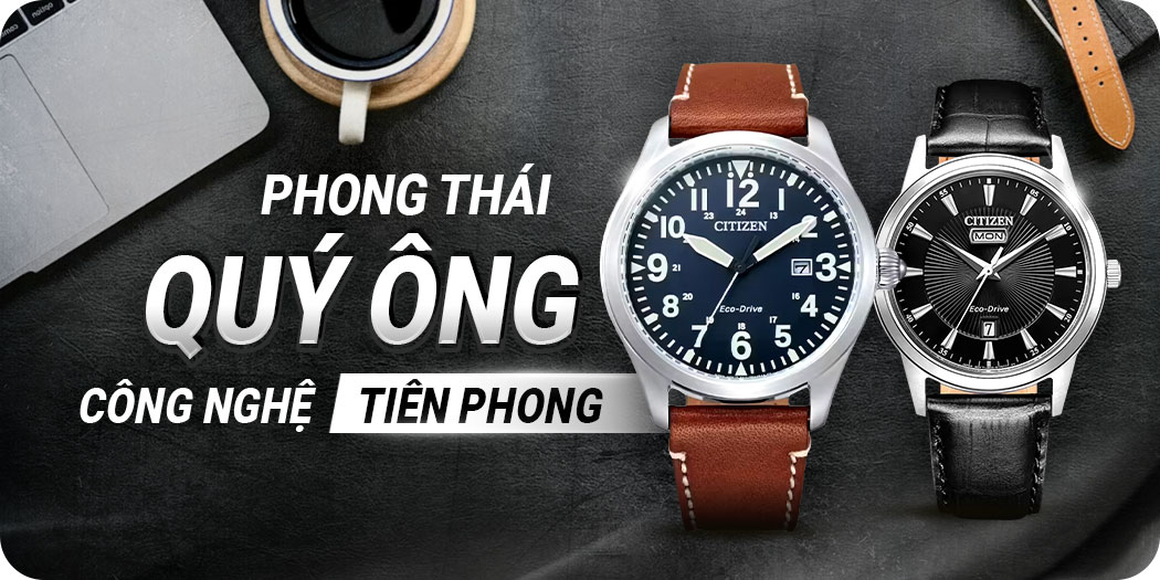 Đồng hồ Citizen Eco-Drive nam dây da chính hãng, mẫu mới