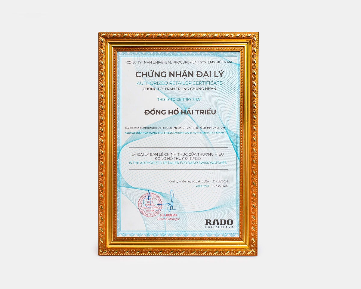 Chứng nhận Đồng Hồ Hải Triều là Đại lý bán lẻ chính thức của Rado.