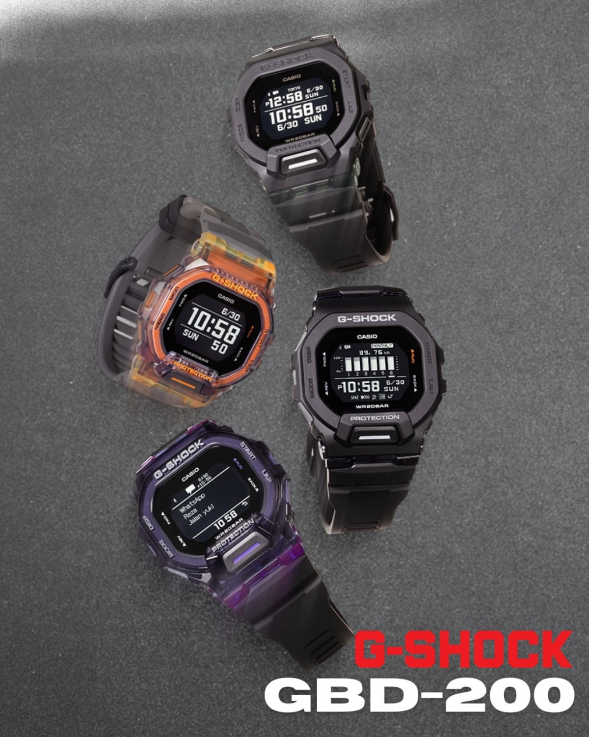 Bốn mẫu G-Shock GBD mặt vuông.