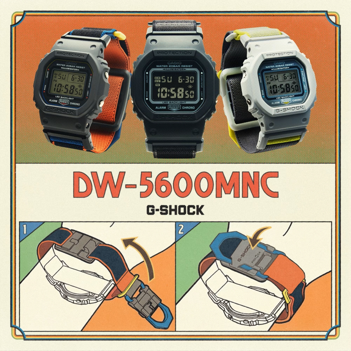 Ba mẫu DW-5600MNC dây polyester co giãn, ôm tay.
