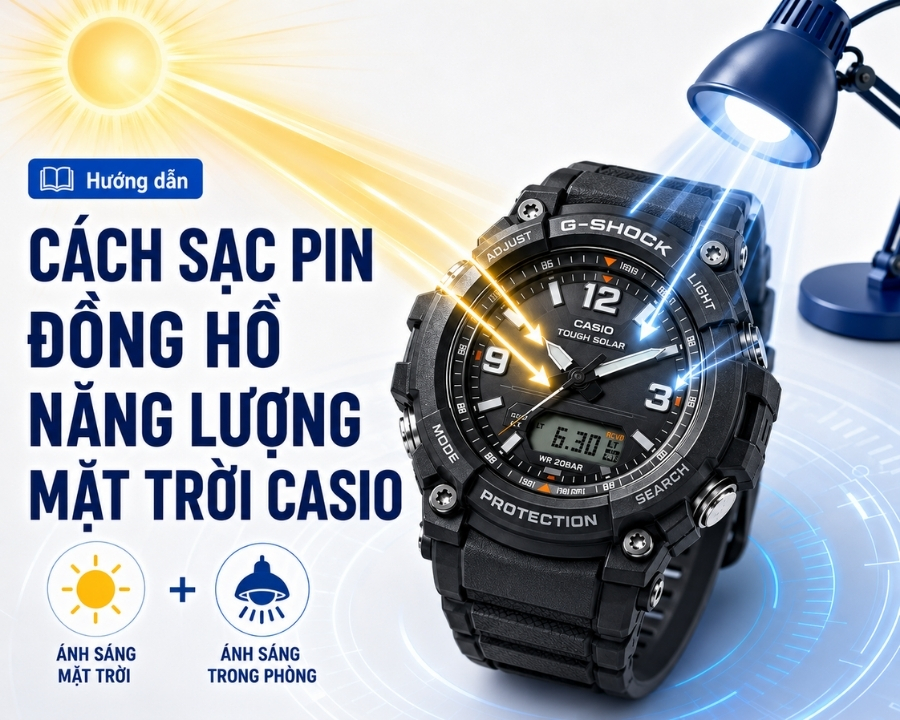 Cách sạc pin đồng hồ năng lượng mặt trời Casio đúng cách, an toàn