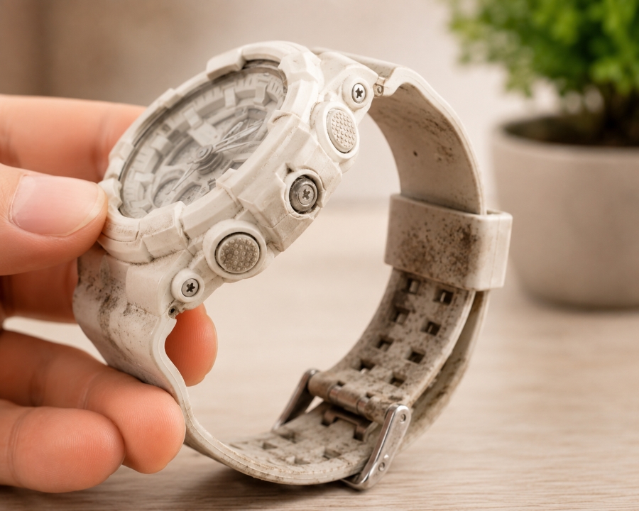 Dây sáng màu trên đồng hồ G-Shock dính bụi bẩn.