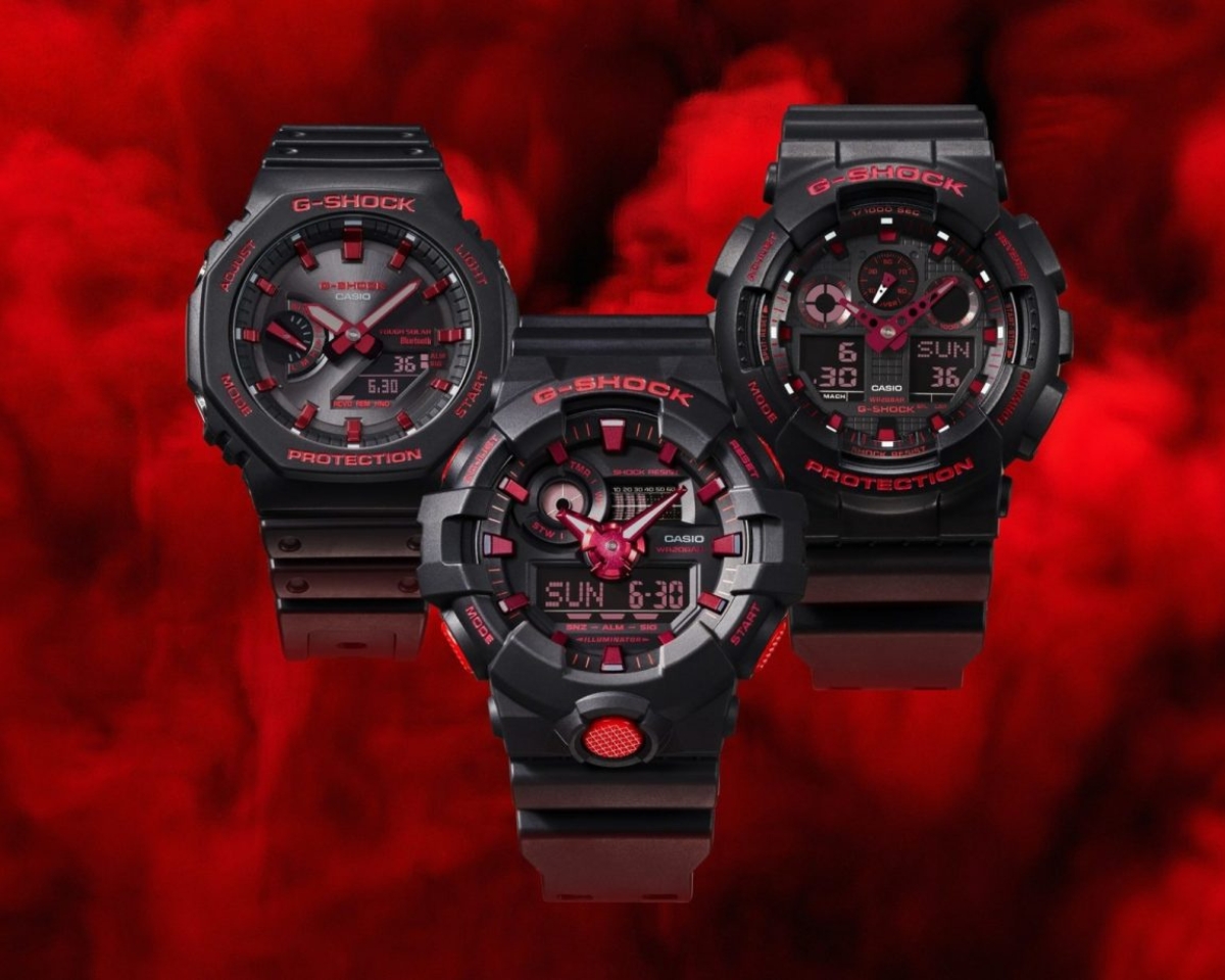 Ba mẫu đồng hồ phối đen đỏ của G-Shock.