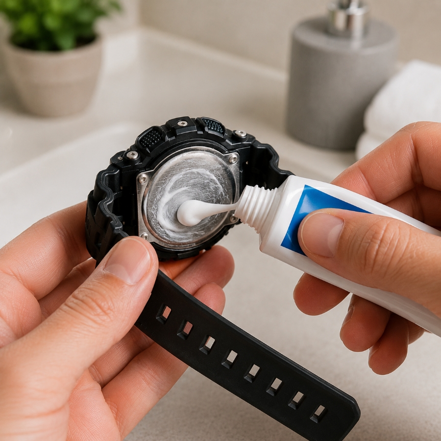 Sử dụng kem đánh răng để xử lý mặt kính bị xước.
