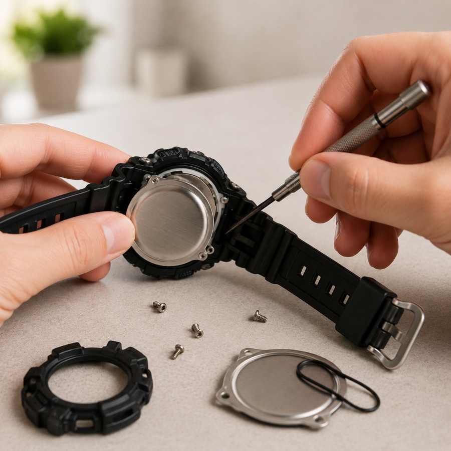 Tự tháo bezel hoặc nắp lưng đồng hồ để vệ sinh bên trong.