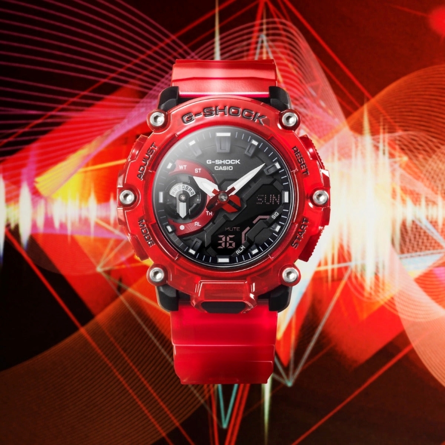 Mẫu GA-2200SKL-4A thuộc dòng Sound Wave có màu đỏ nổi bật.