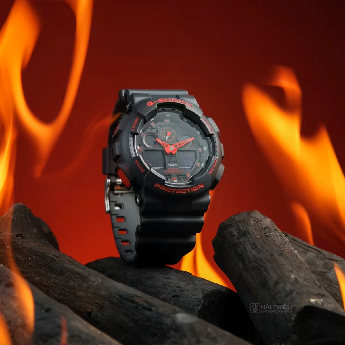 Mẫu G-Shock GA-100BNR-1ADR kích thước mặt lớn hợp cổ tay nam.