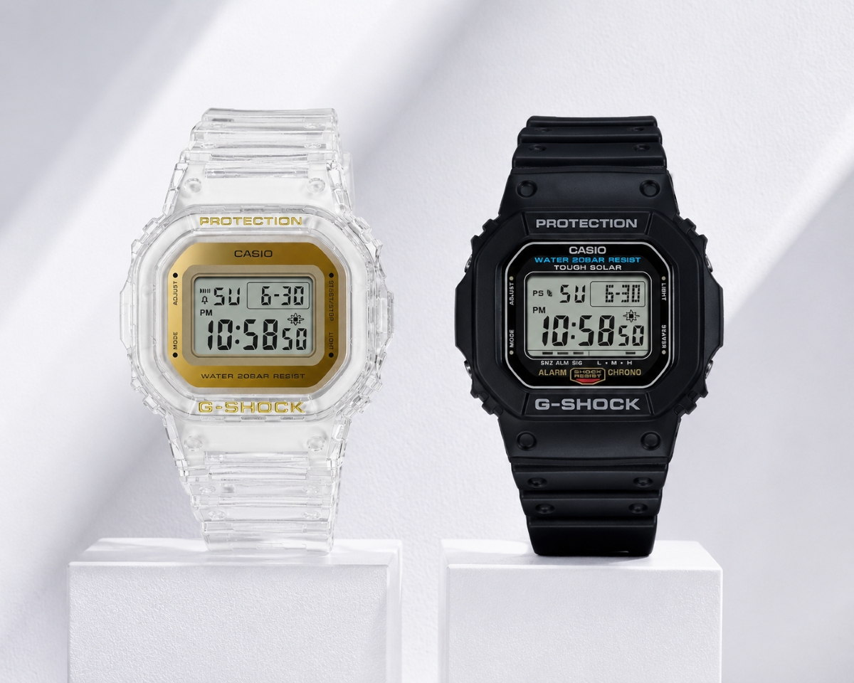 G-Shock GMD-S5600SG-7DR trắng trong và G-5600UE-1DR màu đen.