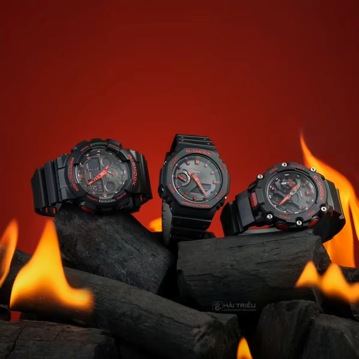 Ba mẫu đồng hồ G-Shock màu đỏ đen thuộc bộ sưu tập Ignite Red.