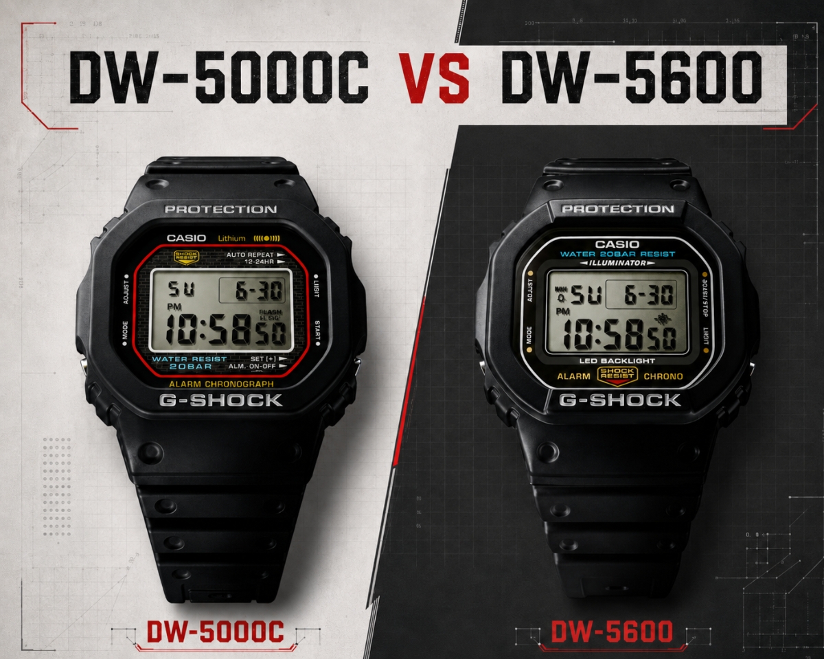 Hai mẫu G-Shock mặt vuông DW-5000C và DW-5600C.