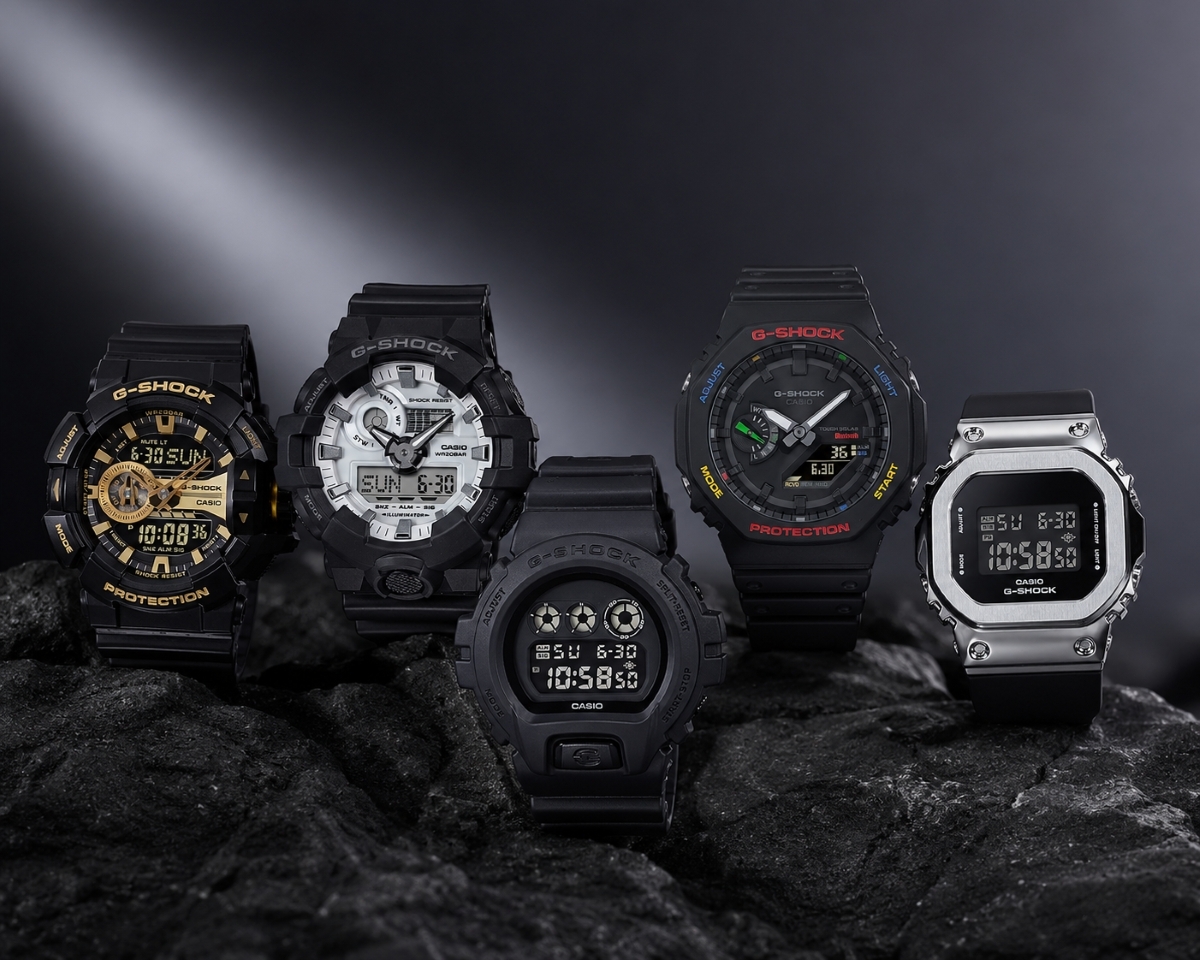 Các mẫu đồng hồ G-Shock màu đen.