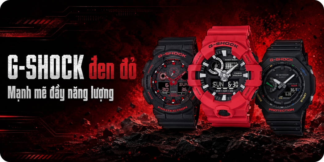 Đồng hồ Casio G-Shock màu Đen Đỏ đẹp, 1 đổi 1, BH 5 năm