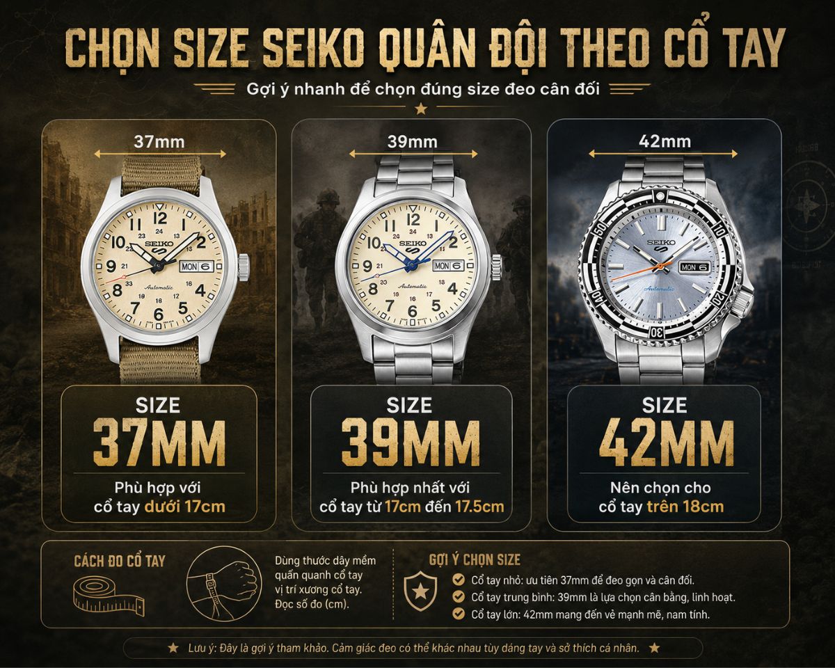 Cách chọn đồng hồ Seiko 5 Quân đội phù hợp