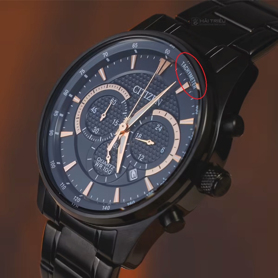 Đồng hồ Citizen Chronograph có thang Tachymeter đo tốc độ trung bình.