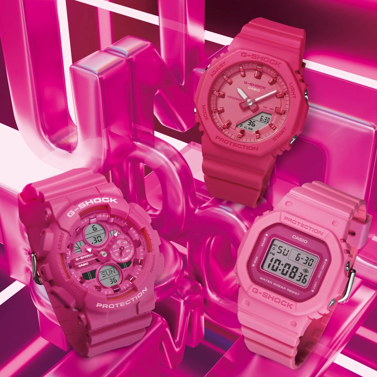 Ba mẫu đồng hồ G-Shock hồng thuộc Power Pink Series.