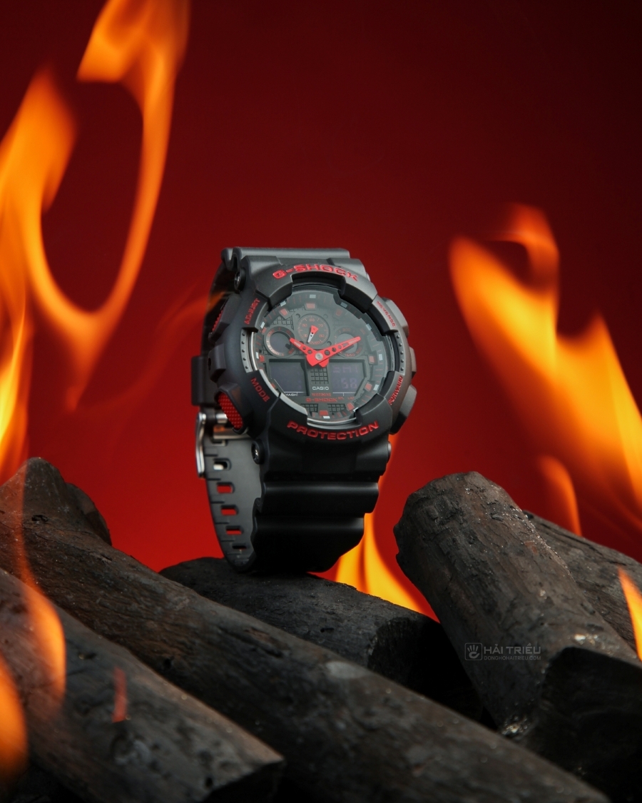 Phiên bản G-Shock GA-100BNR-1ADR phối đen đỏ cá tính.