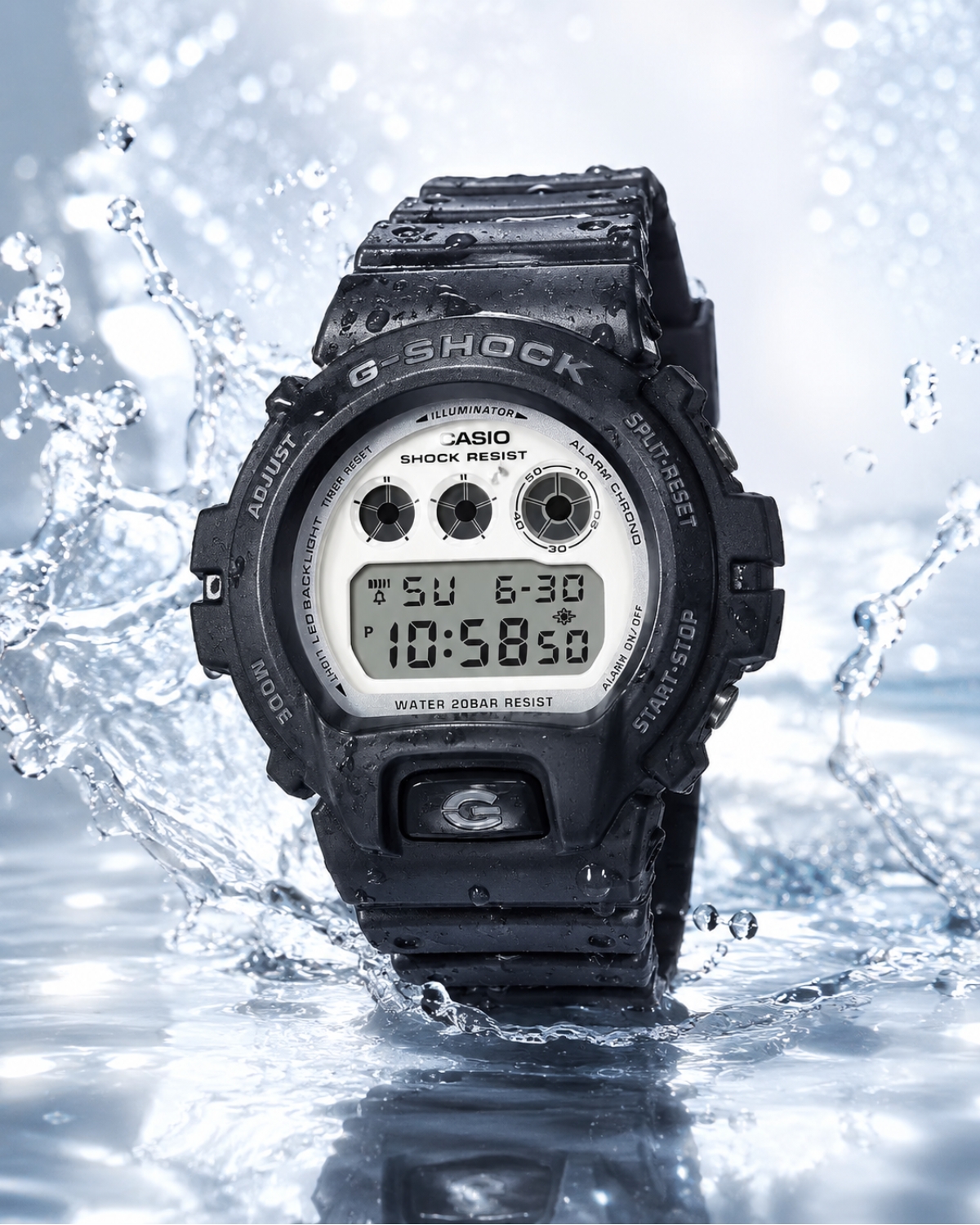 Đồng hồ G-Shock phối trắng và đen chống nước 20ATM.