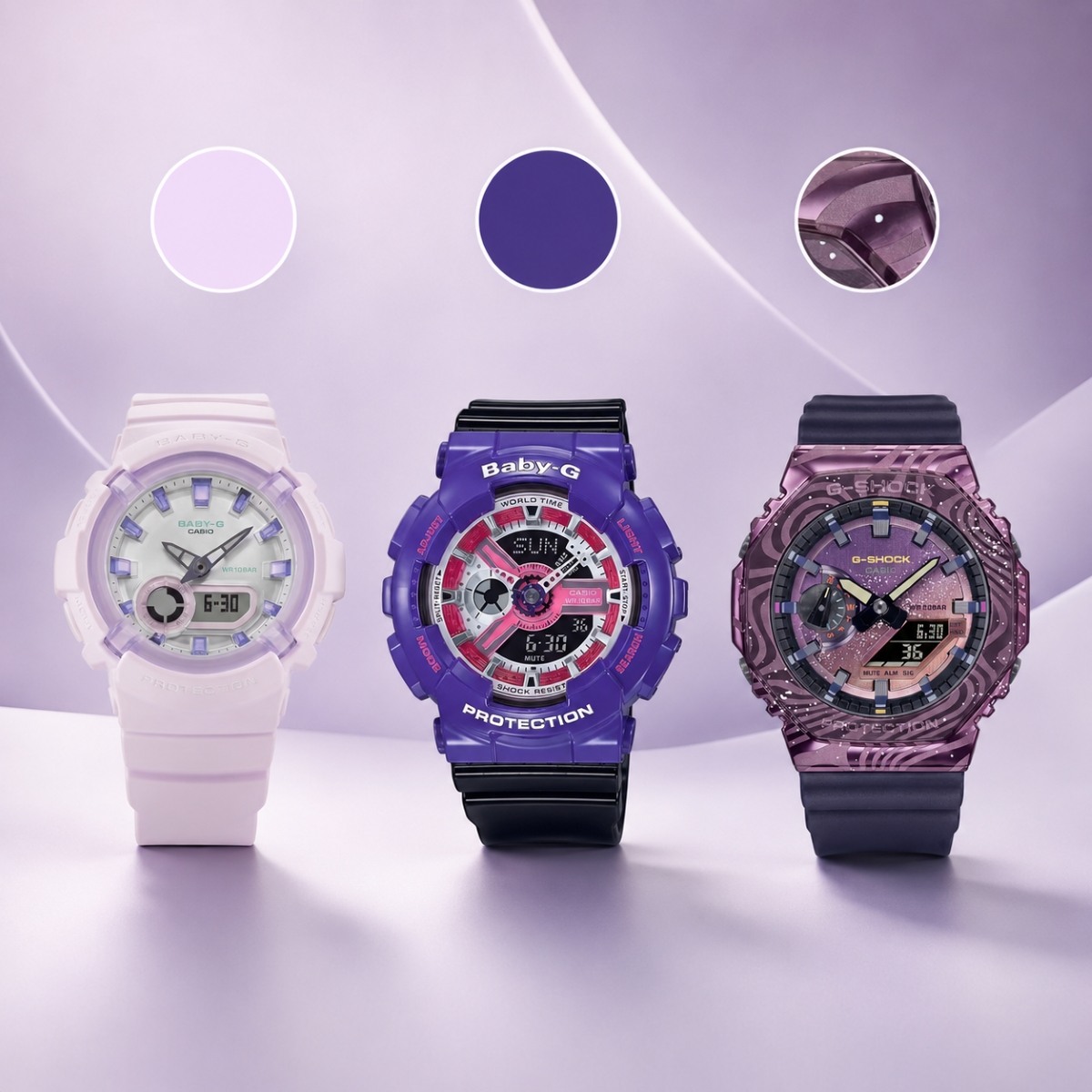 Các sắc tím trên đồng hồ G-Shock màu tím.