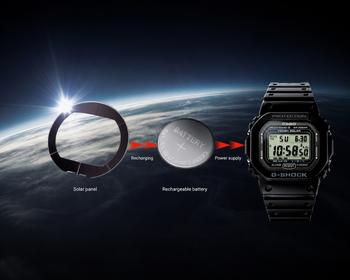 Công nghệ Tough Solar trên một số mẫu G-Shock tím hiện đại.