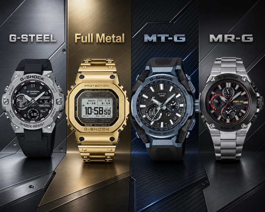 Bốn dòng G-STEEL, Full Metal, MR-G và MT-G của Casio G-Shock.