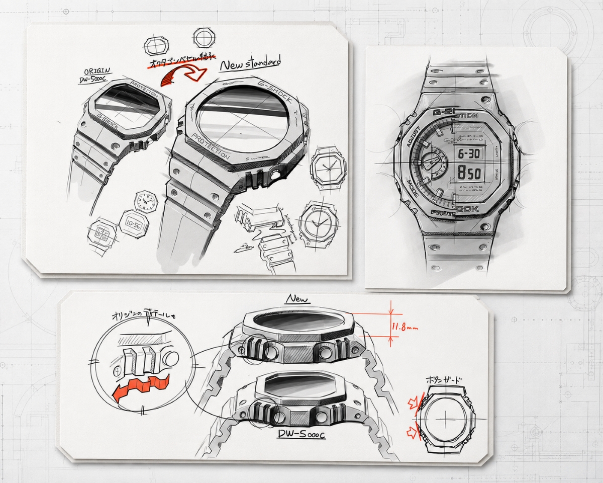 Bản vẽ của dòng đồng hồ G-Shock GA-2100.