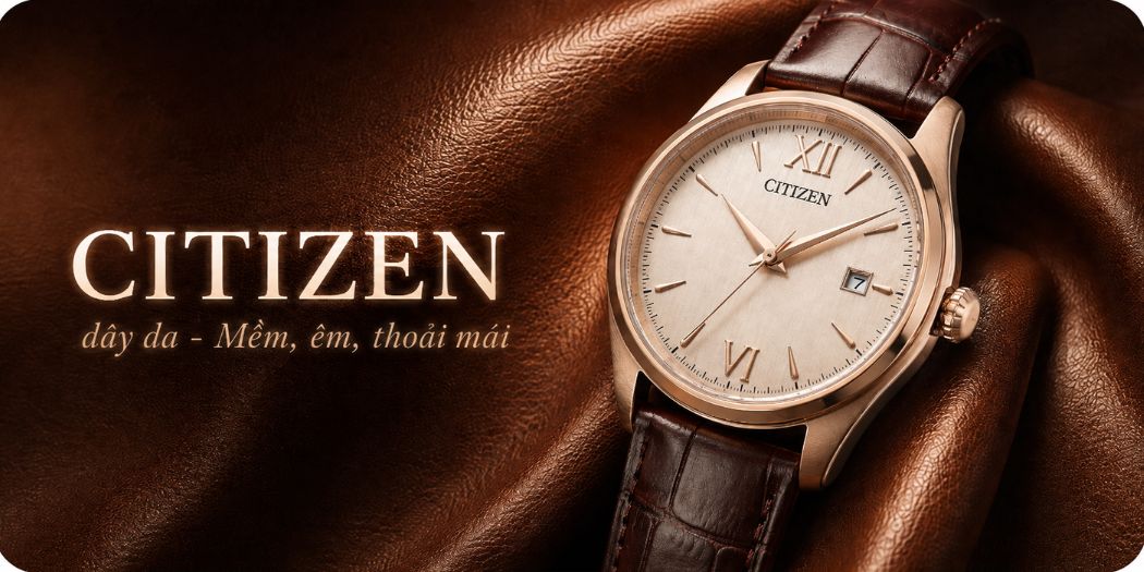 Đồng hồ Citizen dây da đẹp, chính hãng, BH 5 năm