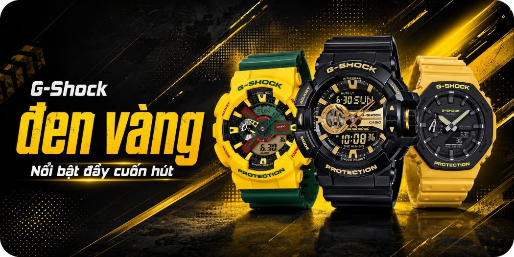 Đồng hồ Casio G-Shock màu Đen Vàng đẹp, 1 đổi 1, BH 5 năm