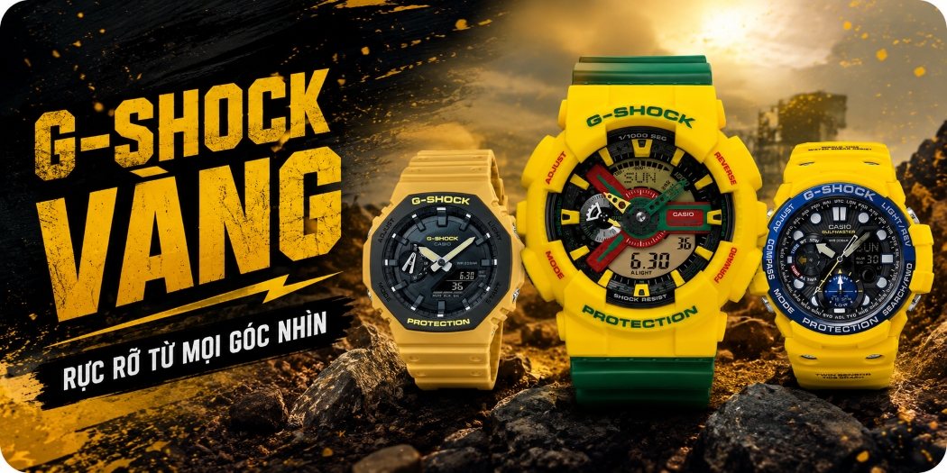Đồng hồ Casio G-Shock màu Vàng (Gold) đẹp, 1 đổi 1, BH 5 năm