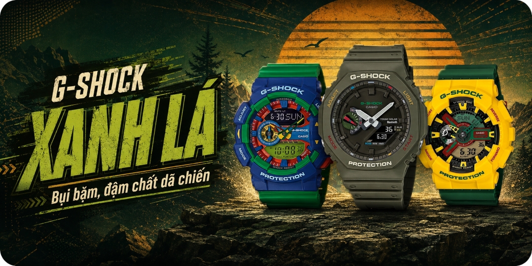 Đồng hồ Casio G-Shock màu Xanh lá đẹp, 1 đổi 1, BH 5 năm
