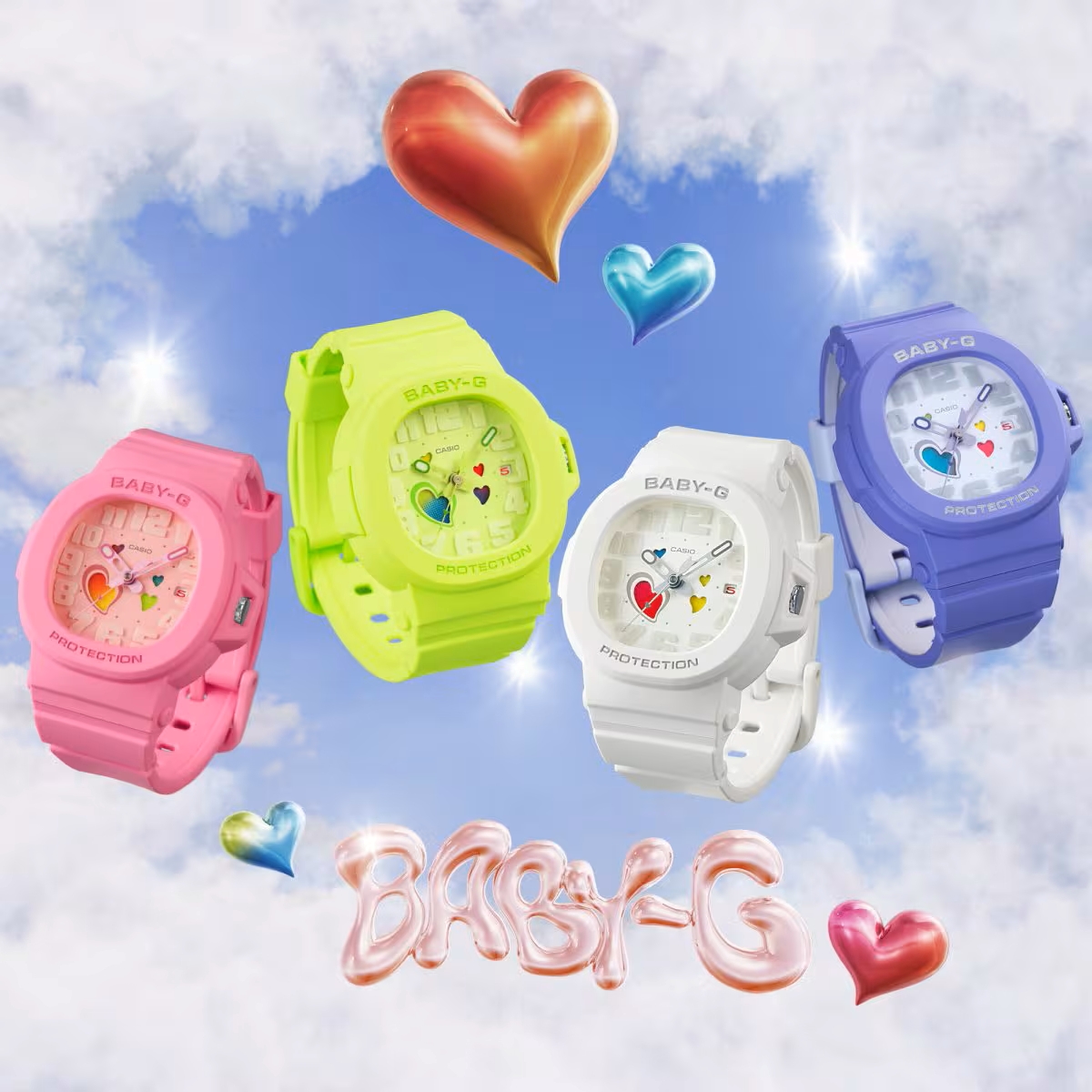 Bốn mẫu đồng hồ Baby-G nhiều màu sắc bắt mắt.