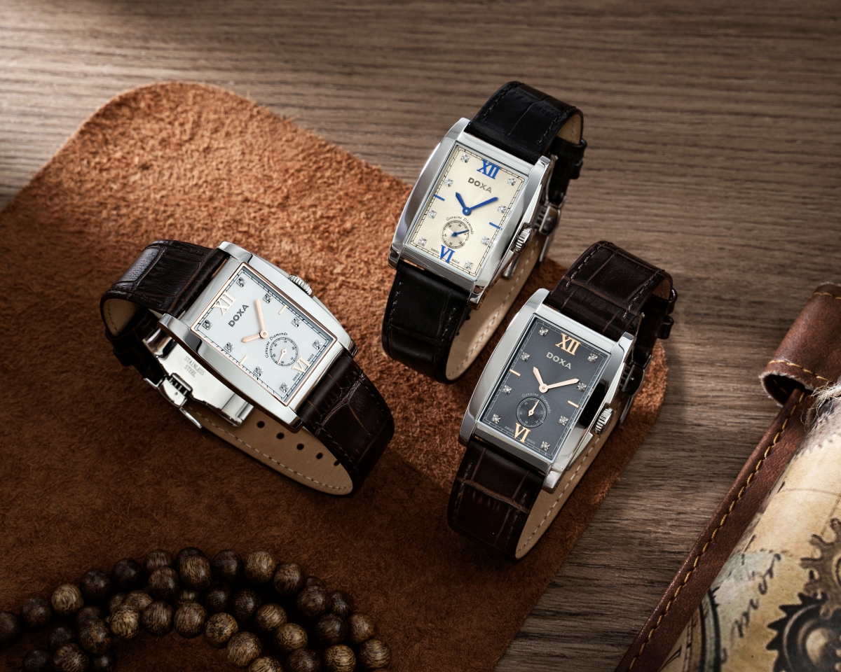 Ba mẫu đồng hồ Doxa nam D193SWH, D193SGY và D193SBZ.