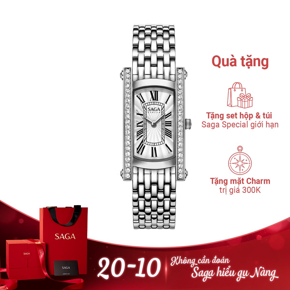 Đồng hồ Saga Stella Rectangle 71836-SVSVSV-2