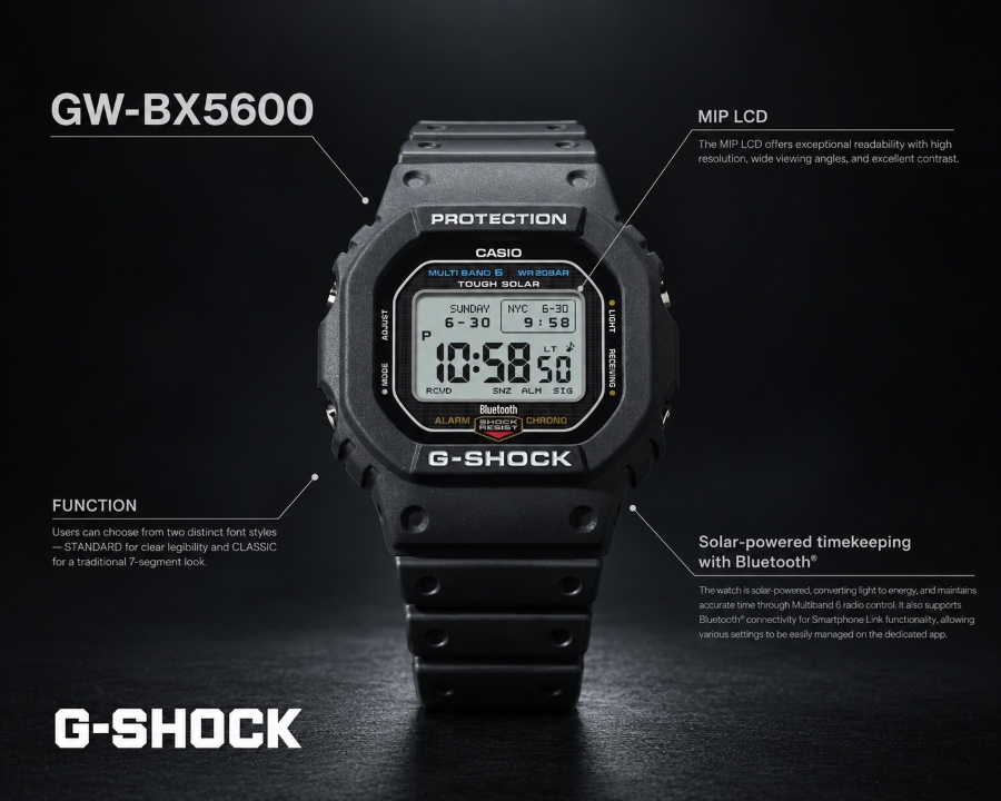 GW-B5600 kế thừa kiểu dáng mặt vuông của DW-5000C