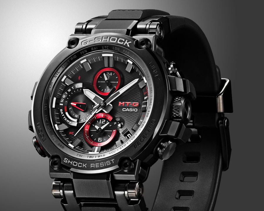 Bezel, mặt kính, dây đeo và lớp hoàn thiện kim loại của G-Shock MTG-B1000