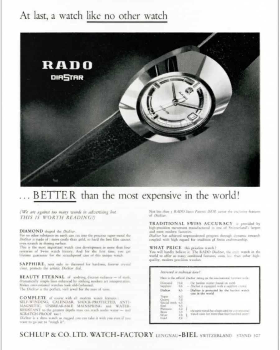 Quảng cáo những năm 1960 của mẫu Rado Diastar