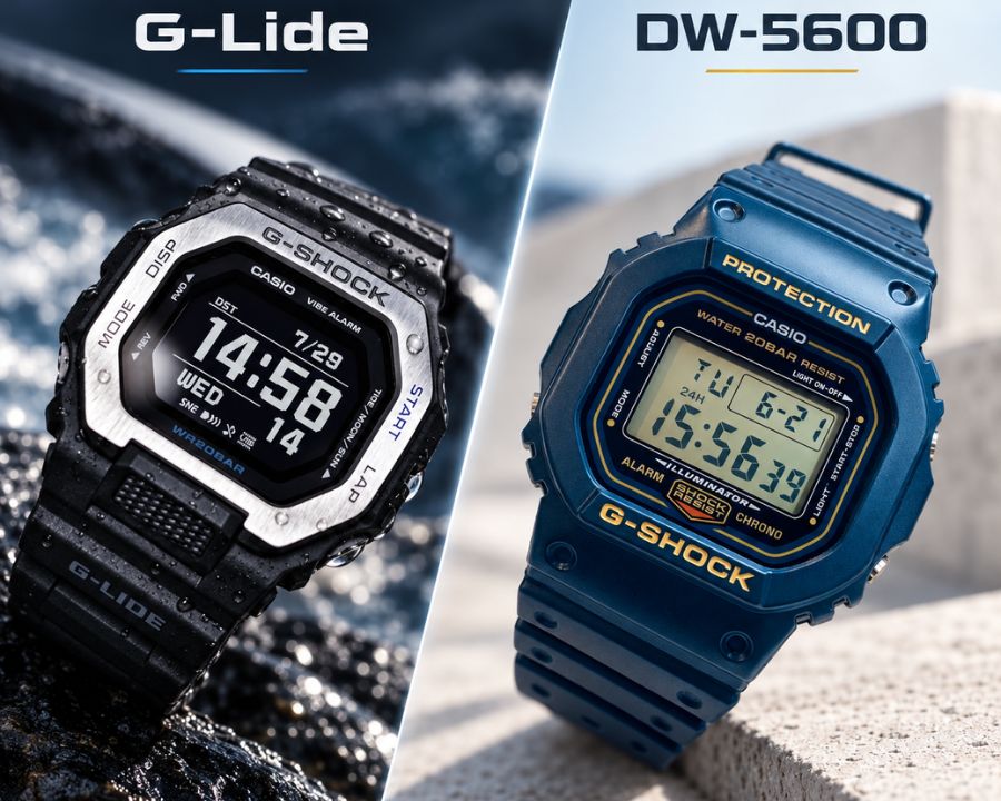 Hình ảnh so sánh thực tế giữa G-Shock G-Lide và DW-5600