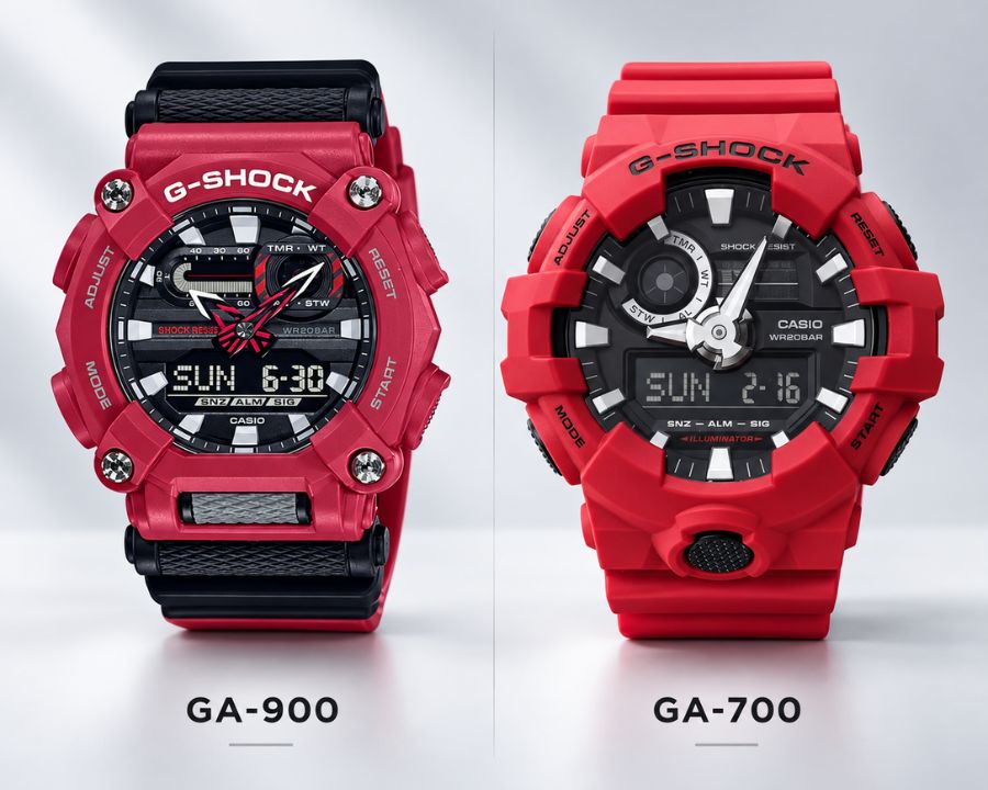 Hình ảnh so sánh chi tiết giữa hai dòng G-Shock GA-900 và GA-700