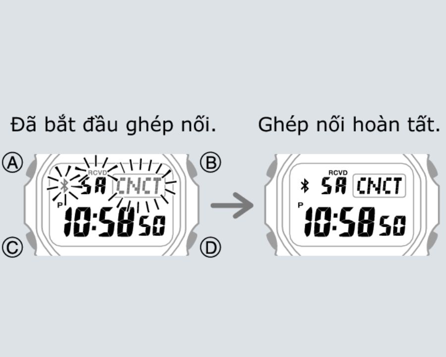 Dấu hiệu nhận biết đồng hồ G-Shock chuẩn bị và ghép nối thành công