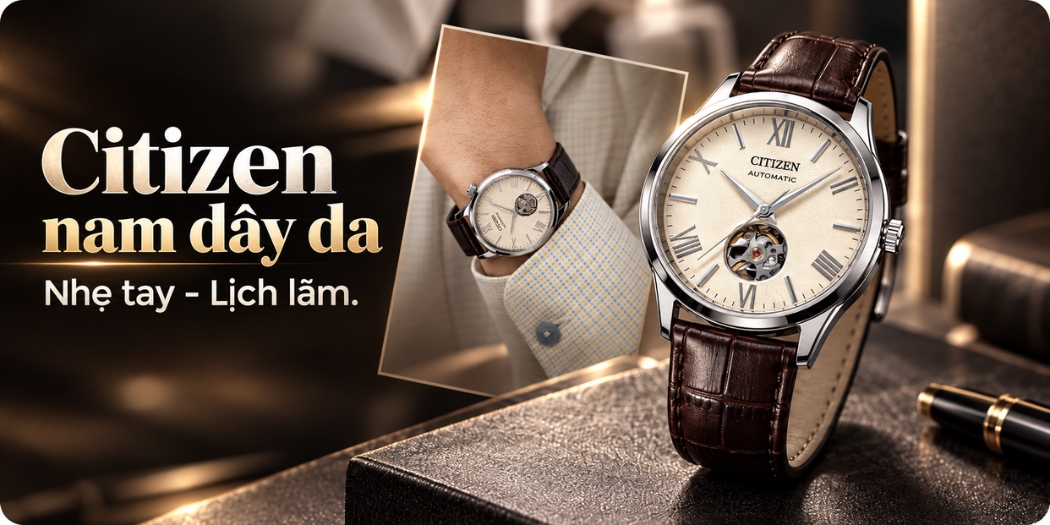 Đồng hồ Citizen nam dây da chính hãng, mẫu mới, BH 5 năm