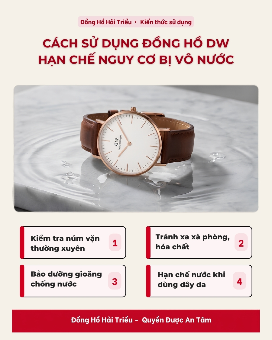 Cách sử dụng đồng hồ DW hạn chế nguy cơ bị vô nước