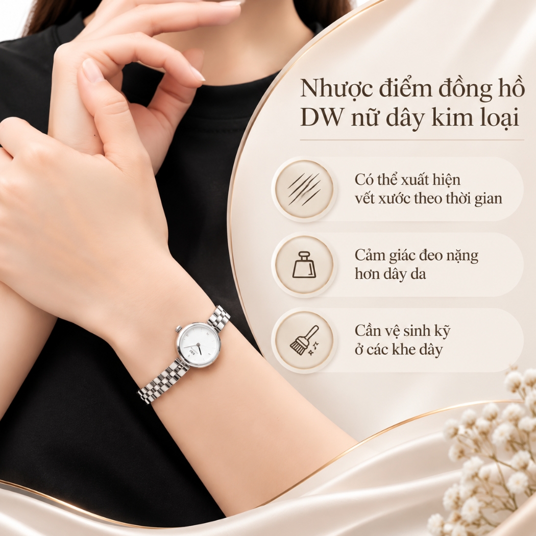 Nhược điểm của đồng hồ DW nữ dây kim loại