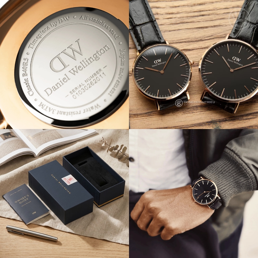 Hình ảnh nắp sau, mặt số, giấy tờ của đồng hồ Daniel Wellington Classic