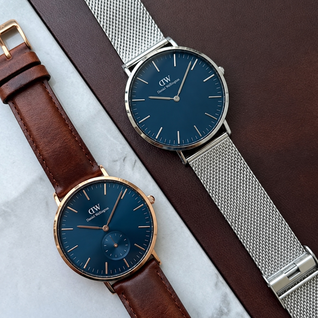 Đồng hồ DW Classic dây da và dây lưới mesh từ trái qua phải