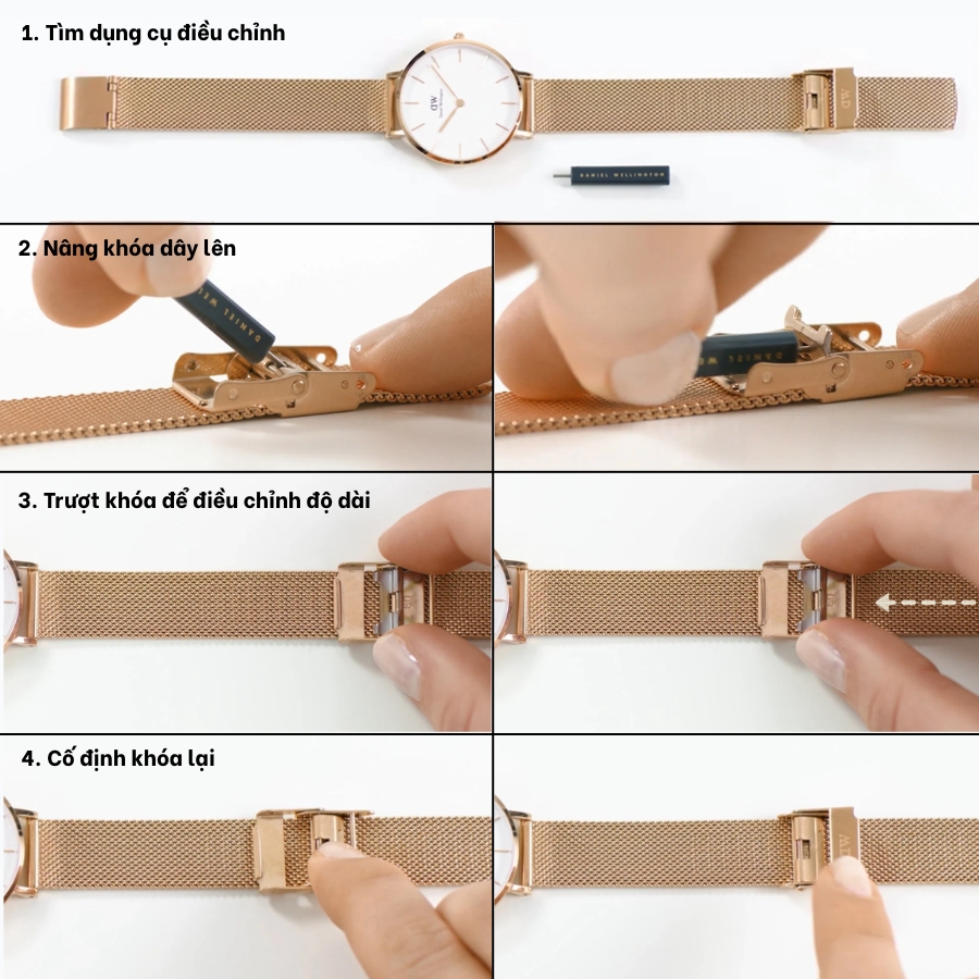 Cách điều chỉnh dây đeo đồng hồ Daniel Wellington