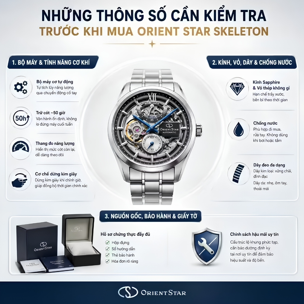những thông số cần kiểm tra trước khi mua orient star skeleton