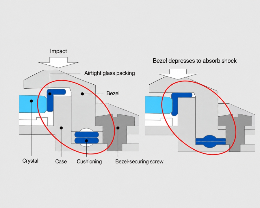 Sơ đồ cấu trúc chống sốc Multi-Guard trên vỏ kim loại