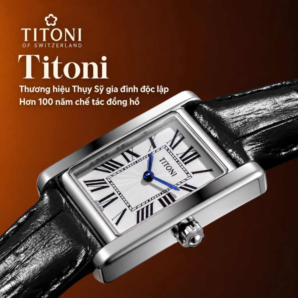 Đồng hồ Thụy Sỹ mặt vuông của thương hiệu Titoni