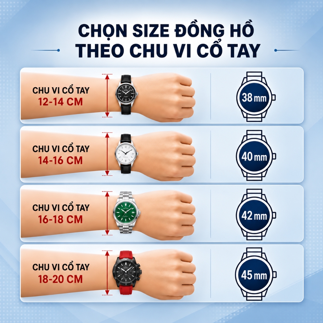  Chọn kích thước và hình dáng mặt số theo cổ tay