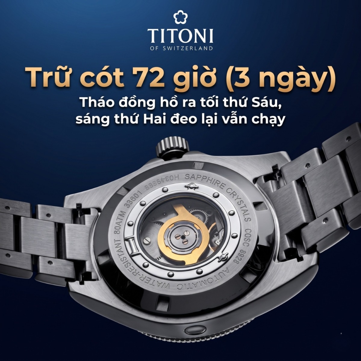Bộ máy T10 trên đồng hồ Titoni Seascoper 600
